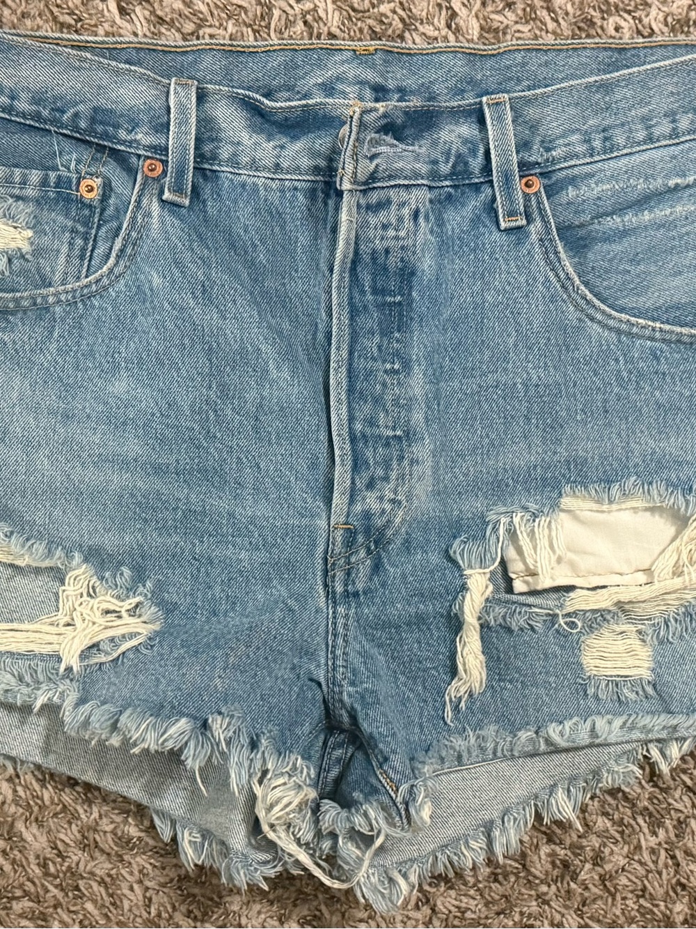 Levi's Premium 501 Original Women's High-Rise Denim Shorts with “Big E” red tag